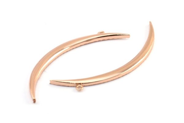 Crescent Necklace Finding, 1 Rose Gold Plated Brass Textured Wide Crescent Moon Necklace Pendants With 1 Loop (68x4.8x2.7mm) N0172 Q0403 For Sale - Image 2