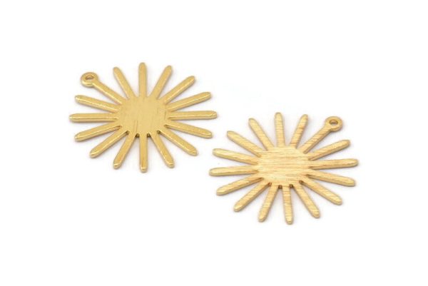 Gold Sun Charm, 4 Textured Gold Plated Brass Sun Charms With 1 Loop (27x0.80mm) A1723 M01653 For Sale - Image 2