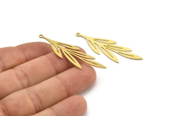 Brass Leaf Charm, 10 Raw Brass Leaf Charms With 1 Loop, Charm Pendants (48x15x0.60mm) A3458 Online - Image 4