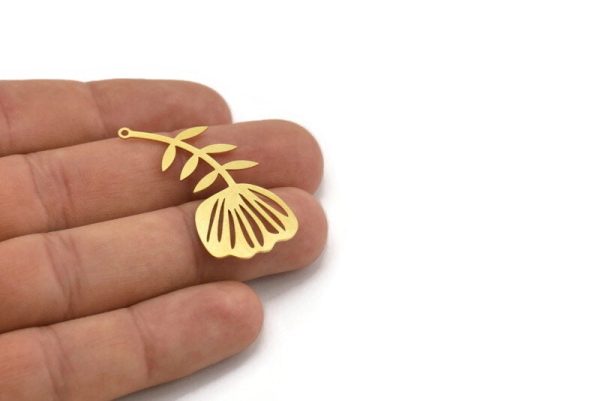 Brass Flower Charm, 8 Raw Brass Flower Charms With 1 Loop, Charm Pendants (41x19x0.60mm) A4211 Cheap - Image 4