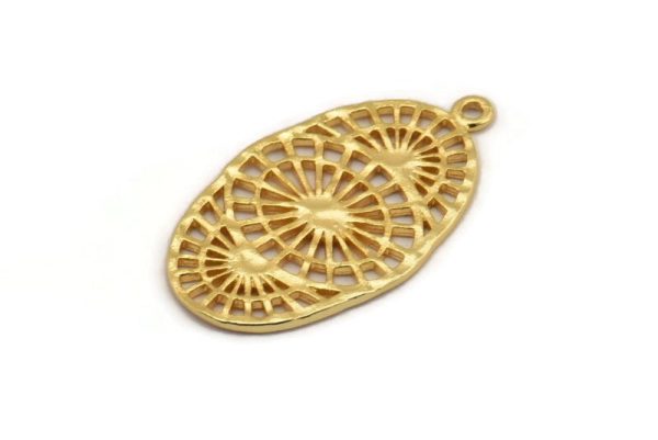 Gold Oval Pendant, 2 Gold Plated Brass Oval Pendants With 1 Loop, Earrings, Findings (29x16x1mm) N1094 For Sale - Image 2