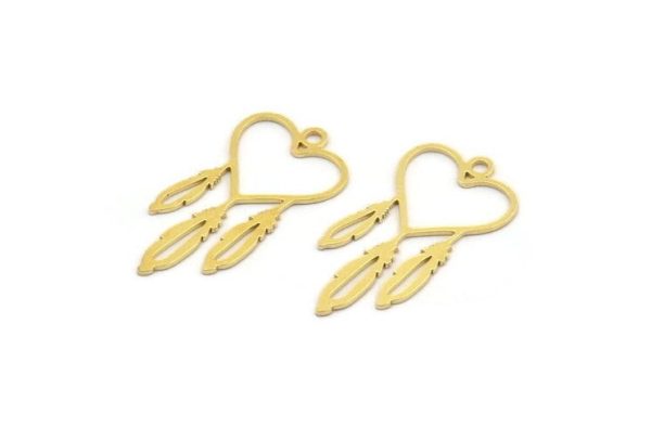 Brass Heart Charm, 24 Raw Brass Heart And Wings Charms With 1 Hole (27x14x0.60mm) A4681 Online Sale - Image 2
