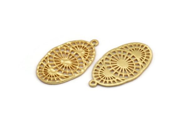 Gold Oval Pendant, 2 Gold Plated Brass Oval Pendants With 1 Loop, Earrings, Findings (29x16x1mm) N1094 For Sale - Image 3