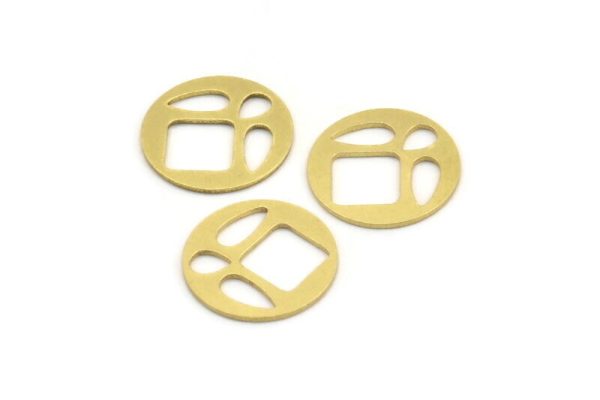 Brass Round Charm, 12 Raw Brass Square And Drop Patterned Round Shape Charms, Charm Pendants, Blank Findings (18x0.80mm) A4327 For Cheap - Image 2