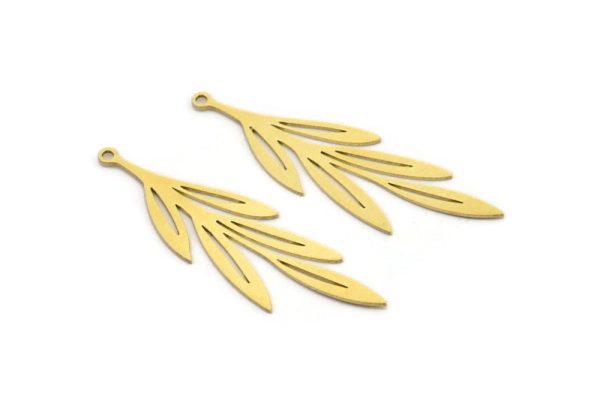 Brass Leaf Charm, 10 Raw Brass Leaf Charms With 1 Loop, Charm Pendants (48x15x0.60mm) A3458 Online - Image 3