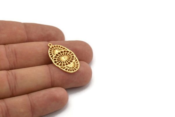 Gold Oval Pendant, 2 Gold Plated Brass Oval Pendants With 1 Loop, Earrings, Findings (29x16x1mm) N1094 For Sale - Image 4