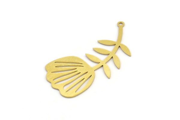 Brass Flower Charm, 8 Raw Brass Flower Charms With 1 Loop, Charm Pendants (41x19x0.60mm) A4211 Cheap