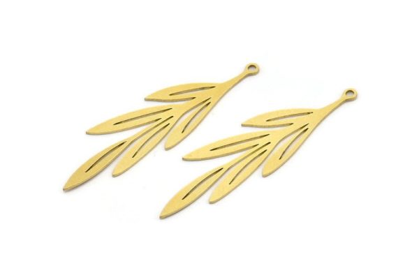 Brass Leaf Charm, 10 Raw Brass Leaf Charms With 1 Loop, Charm Pendants (48x15x0.60mm) A3458 Online - Image 2