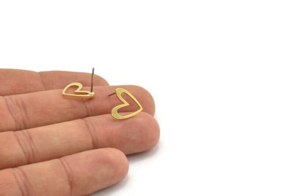 Brass Heart Earring, 12 Raw Brass Heart Shaped Stud Earrings (12x12x1mm) A3814 Supply - Image 4