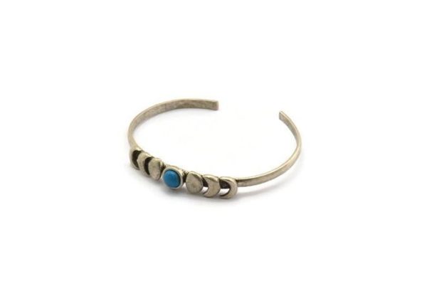 Silver Moon Cuff,  Antique Silver Plated Brass Moon Phases Cuff Stone Setting With 1 Pad - Pad Size 6mm N1342 H1031 Online Hot Sale - Image 2