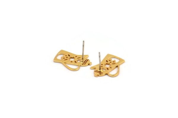 Earring Studs, 4 Gold Plated Brass Kettle Shaped Stud Earrings (18x13x0.80mm) A2668 H0351 For Discount - Image 3