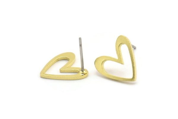 Brass Heart Earring, 12 Raw Brass Heart Shaped Stud Earrings (12x12x1mm) A3814 Supply