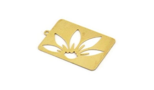Brass Rectangle Charm, 4 Raw Brass Flower Patterned Rectangle Shaped Charms With 1 Loop, Findings (34x23x0.60mm) A5010 Sale