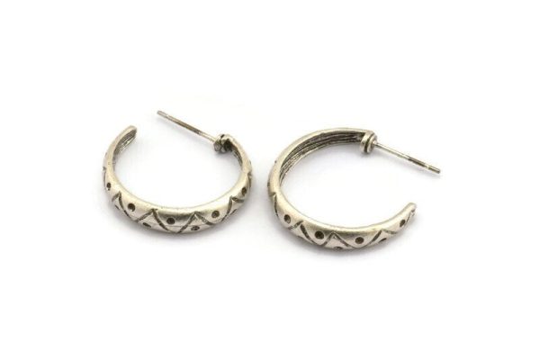 Earring Studs, 2 Antique Silver Plated Brass - Circle Stud Earrings - Silver Earrings - Circle Earrings (24x5mm) N1306 Sale