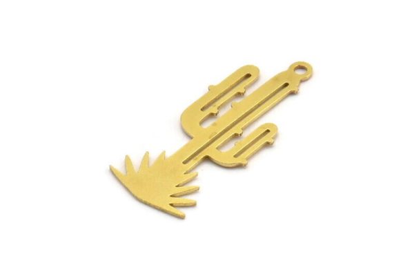 Brass Cactus Charm, 12 Raw Brass Cactus Charms With 1 Loop (30x12x0.60mm) A4530 Hot on Sale