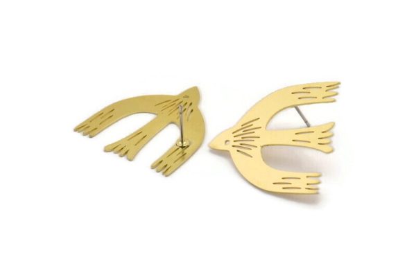 Brass Bird Earring, 4 Raw Brass Bird Stud Earrings (28x31x0.60mm) A3706 Online Sale