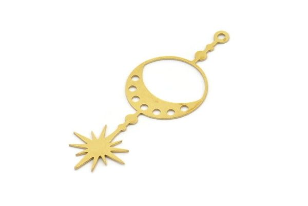 Brass Moon Charm, 8 Raw Brass North Star Charms With 1 Loop - Charm Pendants (61x22x0.60mm) A4255 on Sale