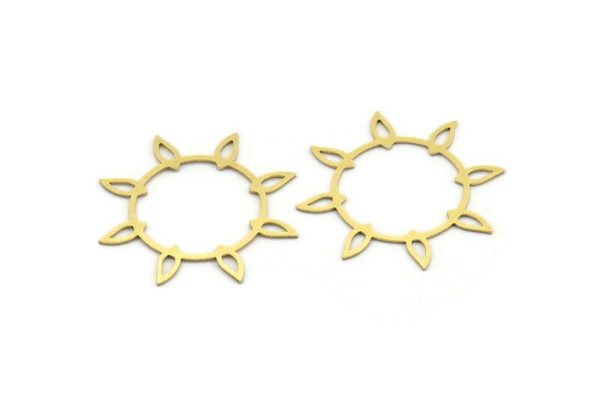 Brass Flower Charm, 12 Raw Brass Flower Charms, Charm Pendants (33x31x0.60mm) A3957 Sale - Image 2