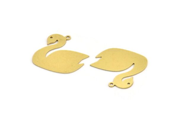 Brass Swan Charm, 6 Raw Brass Swan Shaped Charms With 1 Loop (24x25x0.60mm) A5239 Online Hot Sale - Image 3