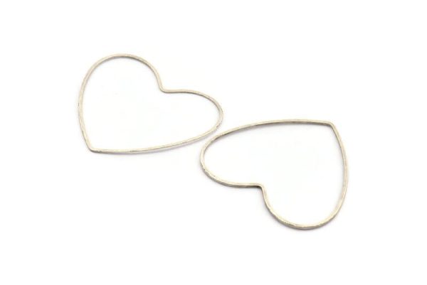 Silver Heart Charm, 8 Antique Silver Plated Brass Heart Connectors, Earrings, Findings (42x50x1mm) D1281 H0825 Fashion - Image 3