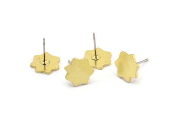 Brass Flower Earring, 8 Raw Brass Flower Shaped Stud Earrings (10x1mm) A3812 For Discount