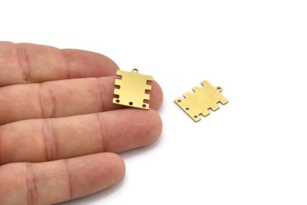 Brass Rectangle Charm, 12 Raw Brass Rectangle Charms With 4 Holes, Earring Charms, Connectors (18x14x0.60mm) A3123 Sale - Image 4
