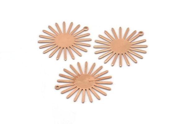 Rose Gold Sun Charm, 4 Rose Gold Plated Brass Sun Charms With 1 Loop (31x30x0.80mm) M02205 For Discount - Image 3
