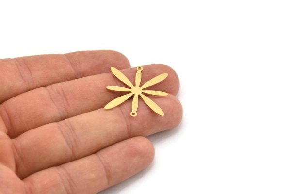 Brass Flower Charm, 12 Raw Brass Flower Charms With 2 Loops, Charm Pendants (30x27x0.60mm) A4243 For Discount - Image 3