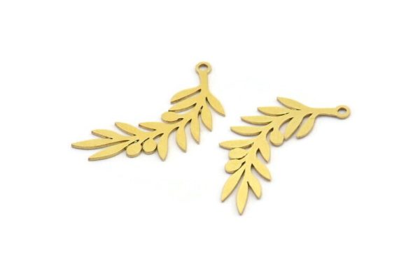 Brass Leaf Charm, 12 Raw Brass Leaf Charms With 1 Loop, Charm Pendants (27x9x0.60mm) A3324 Online Hot Sale - Image 2