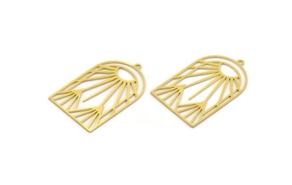 Brass Sun Charm, 2 Raw Brass Sun Shaped Charms With 1 Loop, Charm Pendants, Findings (38x24x0.60mm) A6310 Fashion - Image 2