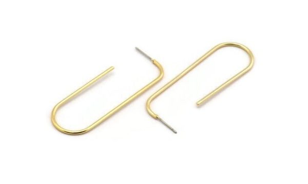 Gold Earring Wires, 2 Gold Plated Brass Earring Studs (57x20x1.5mm) D1622 H0893 Online Hot Sale - Image 3