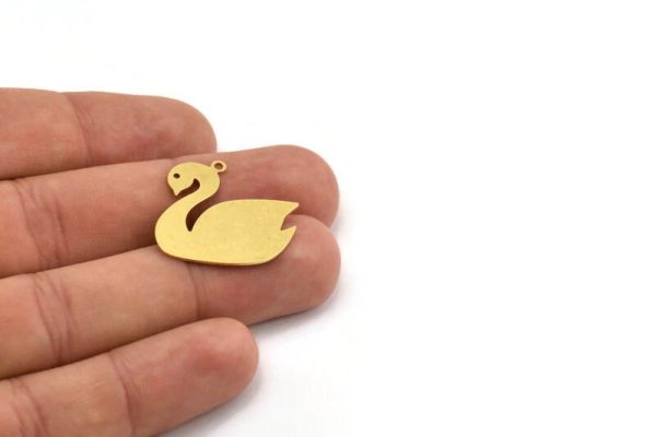 Brass Swan Charm, 6 Raw Brass Swan Shaped Charms With 1 Loop (24x25x0.60mm) A5239 Online Hot Sale - Image 4
