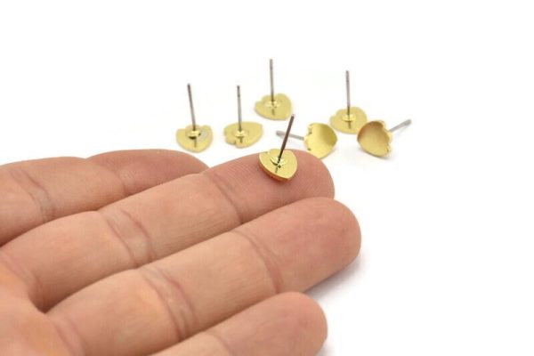 Brass Flower Earring, 12 Raw Brass Tulip Flower Shaped Stud Earrings (8x7x1mm) A3699 For Cheap - Image 3