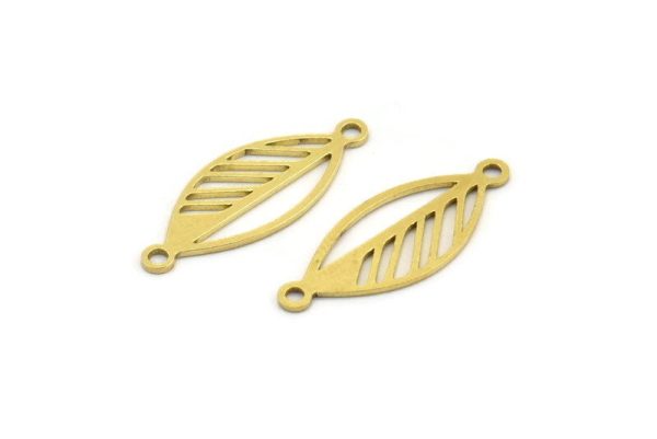 Brass Leaf Charm, 24 Raw Brass Leaf Connectors With 2 Loops, Findings (22x9x0.60mm) A4521 For Cheap - Image 2