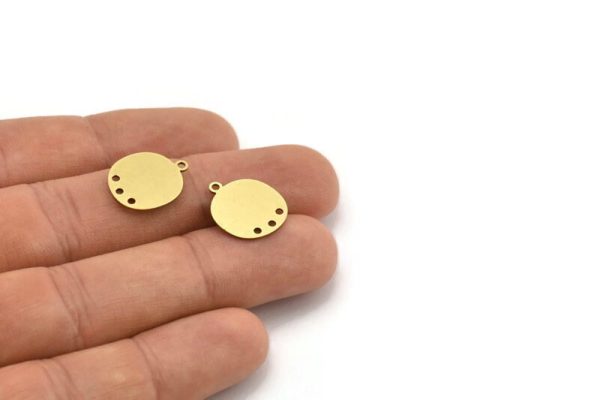 Brass Round Charm, 12 Raw Brass Irregular Shaped Round Charms With 1 Loop And 3 Hole, Pendant Charms (17x14x0.60mm) A3229 For Cheap - Image 4