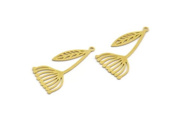 Brass Dandelion Charm, 12 Raw Brass Taraxacum Charms With 1 Loop (34x18x0.60mm) A6426 Online Sale - Image 2