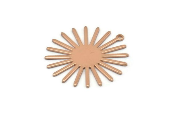 Rose Gold Sun Charm, 4 Rose Gold Plated Brass Sun Charms With 1 Loop (31x30x0.80mm) M02205 For Discount