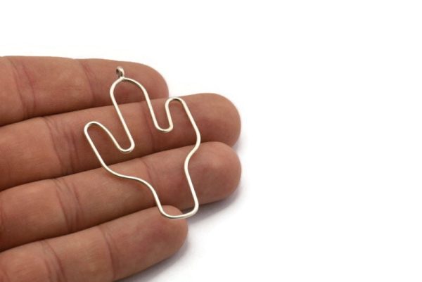 Cactus Earring Wires, 2 Antique Silver Plated Brass Cactus Earring Findings, Jewelry Supplies, Findings, Charms (54x31x1mm) BS 1701 Fashion - Image 4