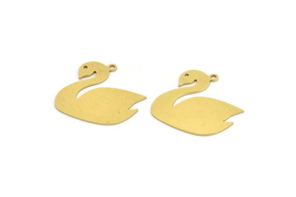 Brass Swan Charm, 6 Raw Brass Swan Shaped Charms With 1 Loop (24x25x0.60mm) A5239 Online Hot Sale - Image 2