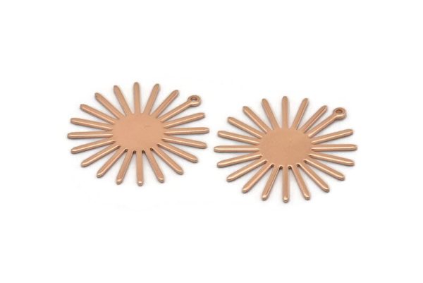 Rose Gold Sun Charm, 4 Rose Gold Plated Brass Sun Charms With 1 Loop (31x30x0.80mm) M02205 For Discount - Image 2