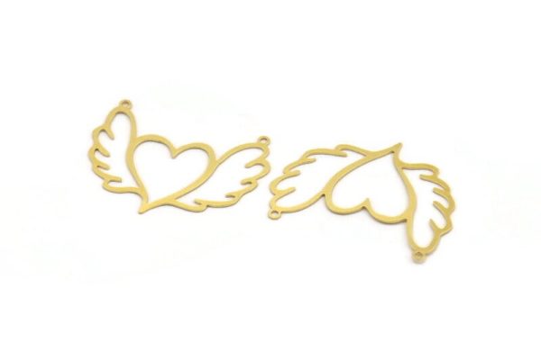 Brass Heart Charm, 8 Raw Brass Heart Shaped Charms With 2 Loops, Findings, Pendants, Necklace Connectors (32x45x0.60mm) A5192 Online - Image 3