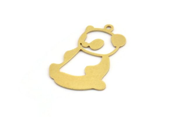 Brass Bear Charm, 8 Raw Brass Panda Bear Shaped Charms With 1 Loop, Earring Charm Findings (30.5x19x0.60mm) A5223 Fashion