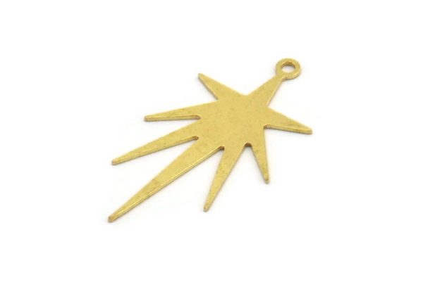 Brass Star Charm, 12 Raw Brass North Star Charms With 1 Loop, Findings (34x18x0.60mm) A5409 Supply
