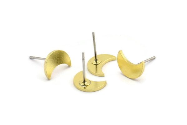 Brass Moon Earring, 10 Raw Brass Crescent Moon Stud Earrings (10x5x1mm) A3692 Sale