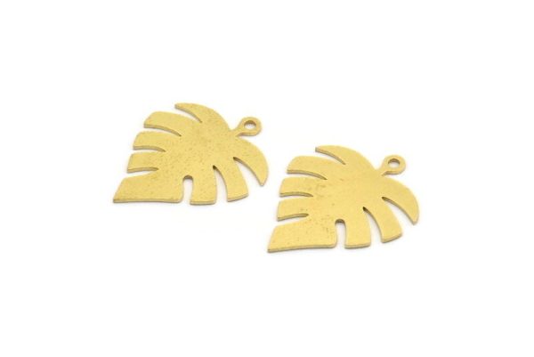 Brass Monstera Charm, 10 Raw Brass Monstera Leaf Shaped Charms With 1 Loop, Pendant, Earring Findings (24x19x0.60mm) A6407 Online Hot Sale - Image 2