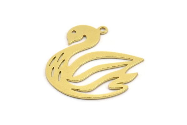 Brass Swan Charm, 8 Raw Brass Swan Shaped Charms With 1 Loop (28x25x0.60mm) A5240 Fashion
