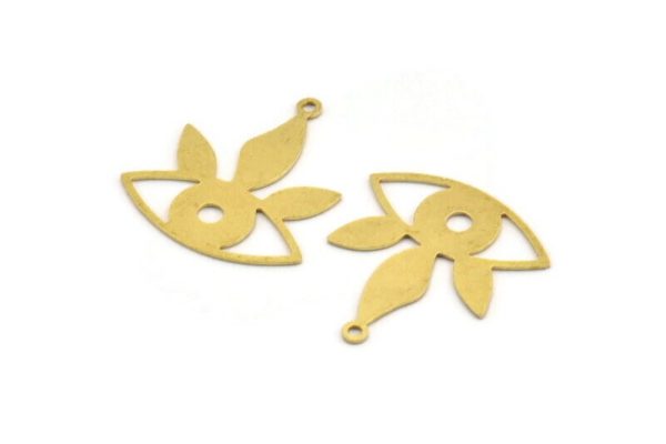 Brass Eye Charm, 10 Raw Brass Eye Charms With 1 Loop (26x24x0.60mm) A5378 Sale - Image 3