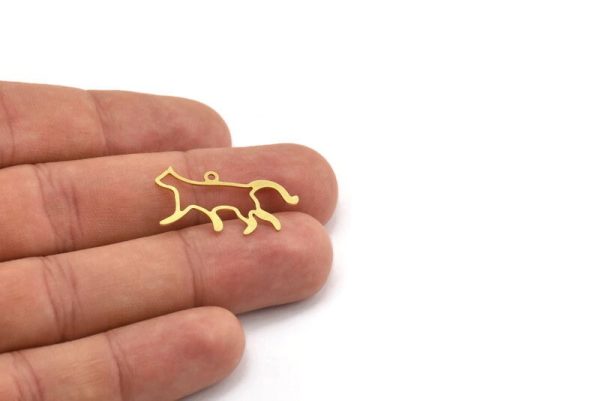 Brass Cat Charm, 24 Raw Brass Cat Shaped Charms With 1 Loop, Earring Findings (14.5x28x0.60mm) A5232 Online Hot Sale - Image 4