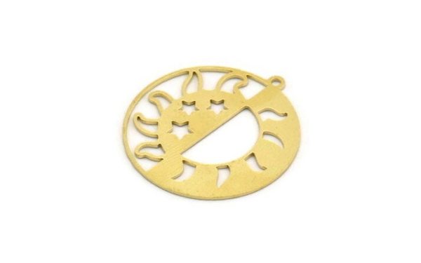 Brass Sun Charm, 6 Raw Brass Round Shaped Charms With 1 Loop, Star Charms, Pendants, Findings (30.5x28x0.60mm) A6314 Fashion