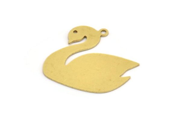 Brass Swan Charm, 6 Raw Brass Swan Shaped Charms With 1 Loop (24x25x0.60mm) A5239 Online Hot Sale